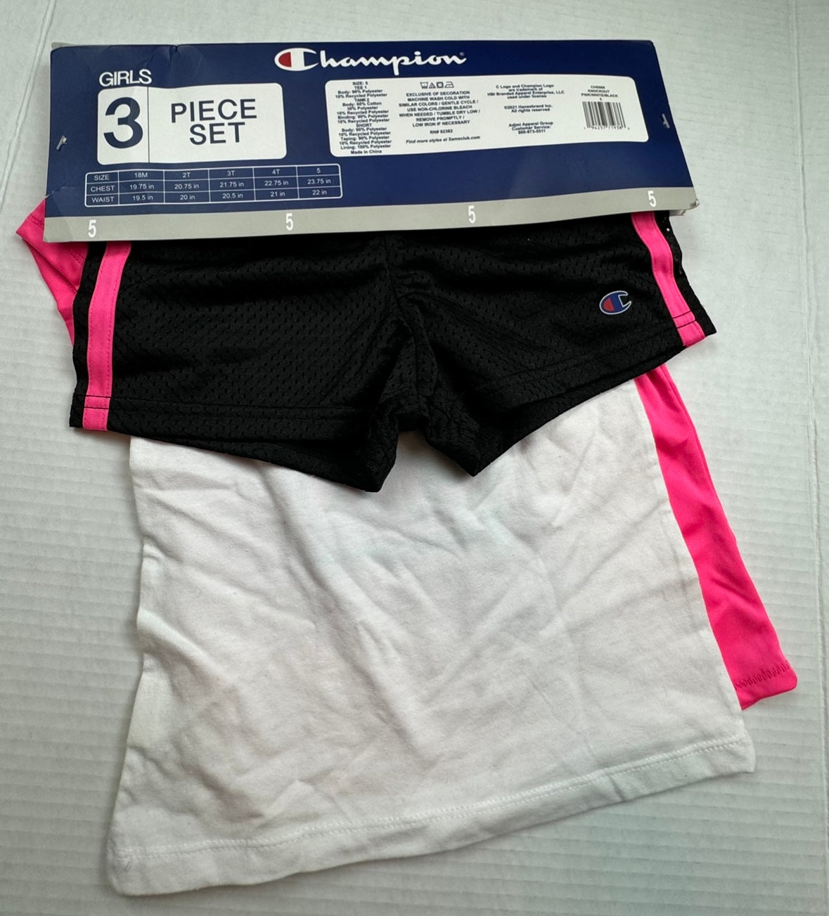 Girls Size 5 (3) Piece Set Athletic Shirts and Shorts Pink and Black NEW NWT