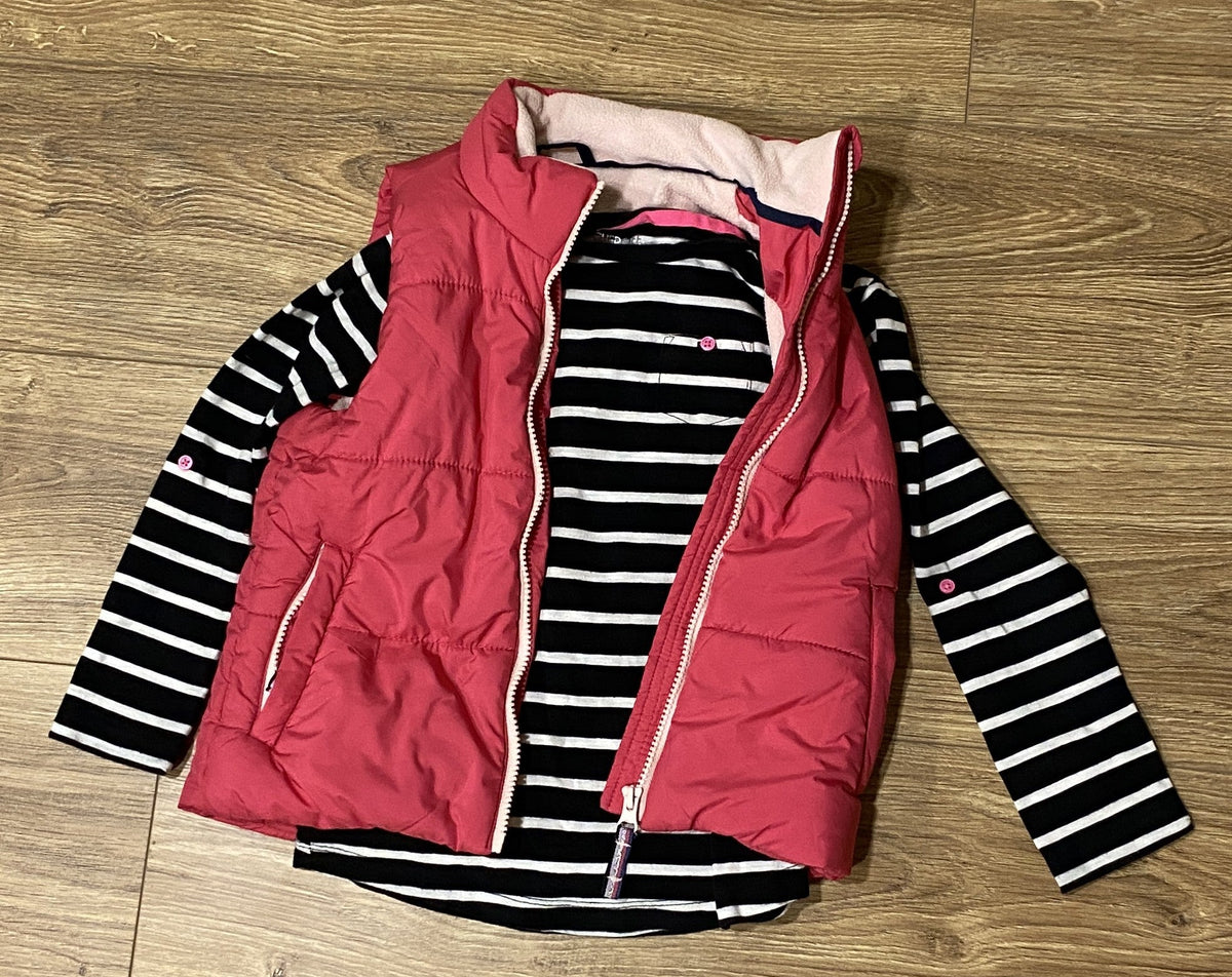Seller #100 Girls 6/6X Black & White LS Cherokee Shirt + Amazon Essentials Pink Fleece Puffy Vest