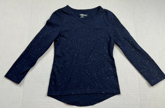 Girls Size XS 4/5 Navy and Silver Glitter Long Sleeve T-Short Top NWOT