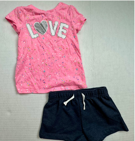 Girls Size 5 Lucky Shorts and 5T LOVE Pink Shirt EUC