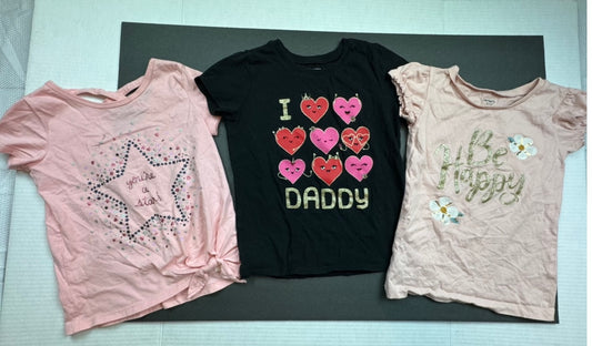 Girls Size 5 / 5T (3) Pieces Tee T-Shirt Tops EUC Be Happy, I Love Daddy, You're a Star