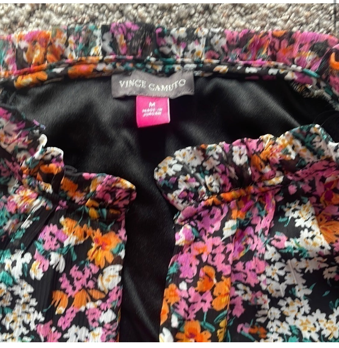 #116 NWT VINCE CAMUTO Three Tier Mini Dress in Black Multi Color medium