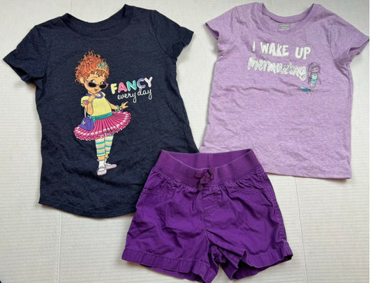 Girls Size 5 / 5T (2) Tee T-Shirt Tops Disney Fancy Nancy & Mermaid Shirts & Purple Shirts