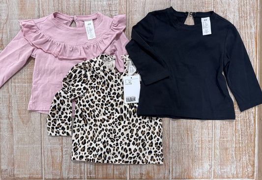 #108 H&M Girls Long Sleeve Set of 3 Tops Size 6M NEW