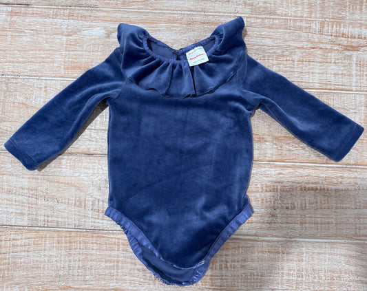 #108 Hanna Anderson Velour Ruffle Bodysuit EUC 3-6M