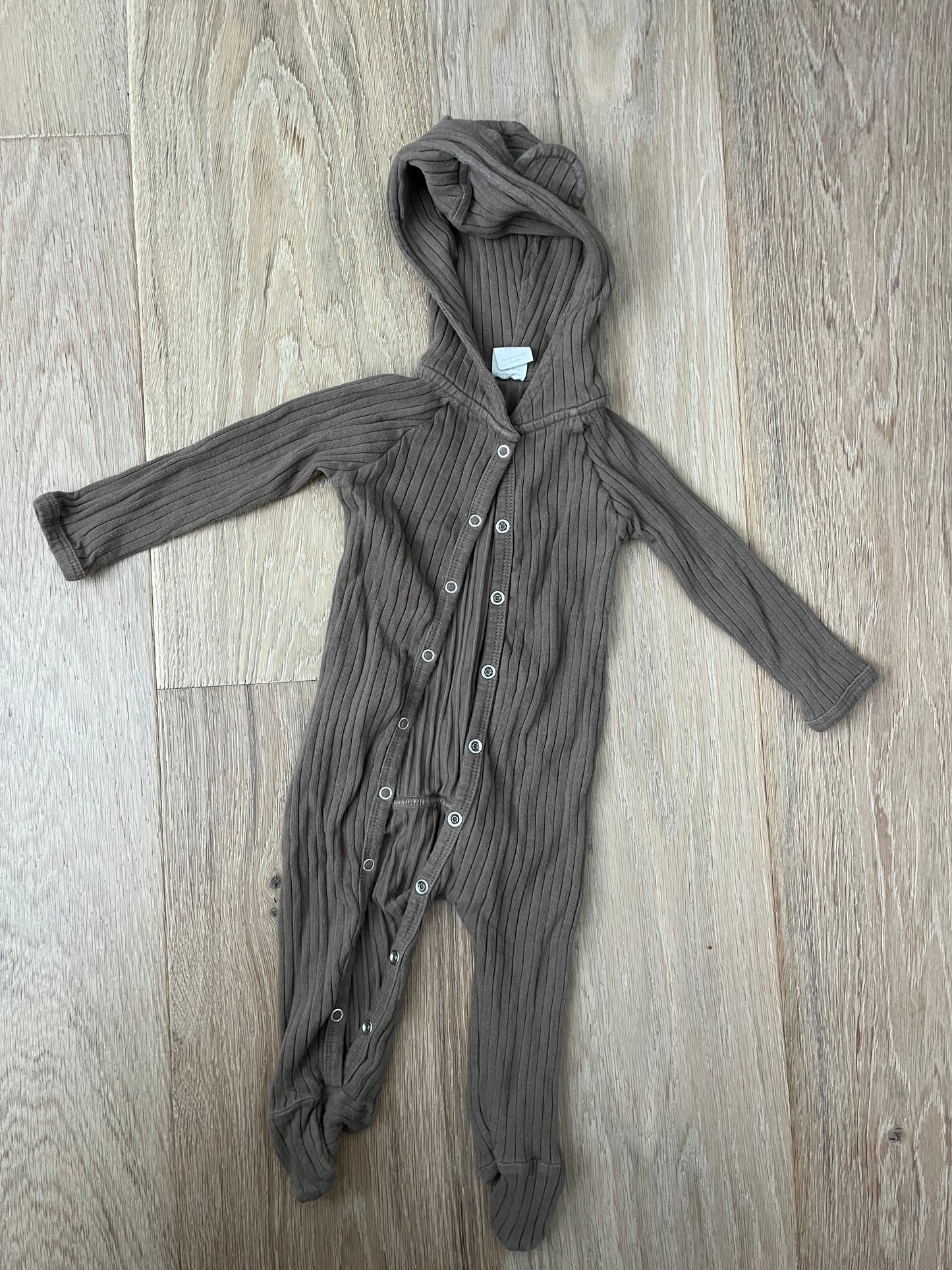 #47 Kate Quinn 3-6 month brown snap pajamas with hood