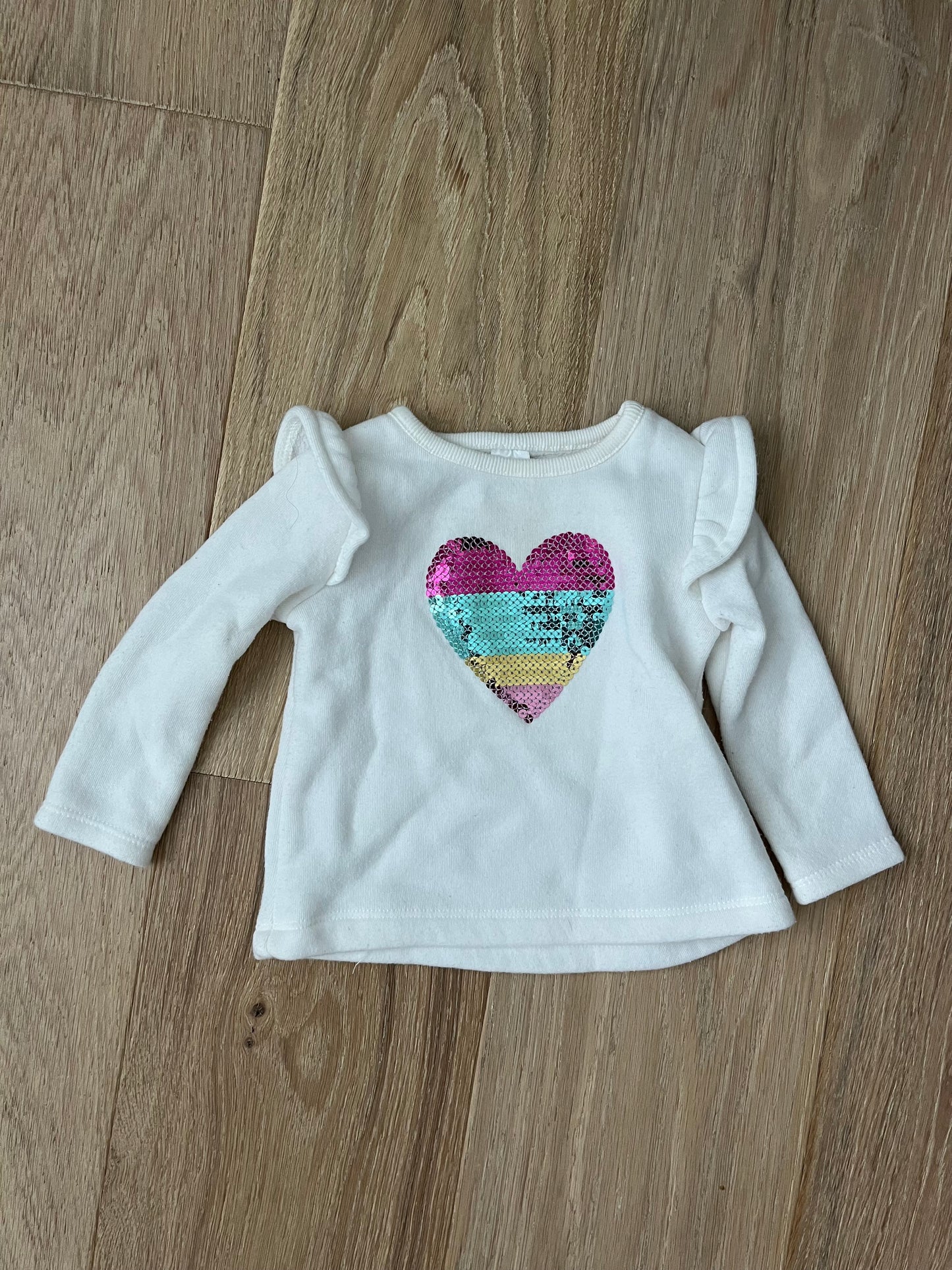 #47 Carter’s girls long sleeve sequin heart shirt size 12 months