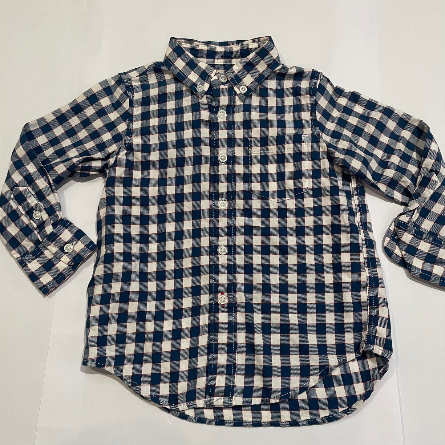 #126 Boys Crewcuts Checkered Button Up 2T euc