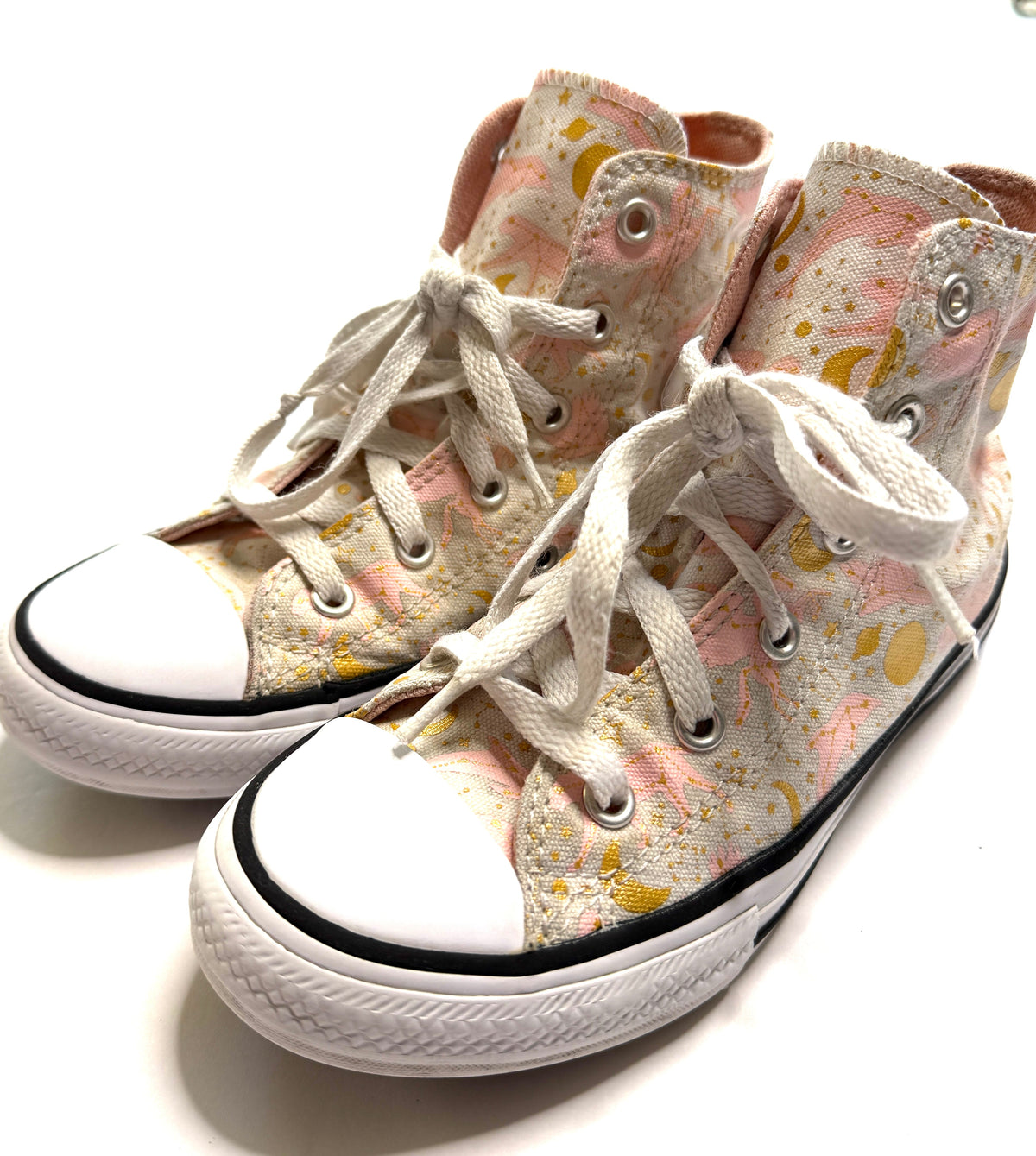 155 Girls Converse Size 1 Zodiac Sign Print Pink and Metalic Gold VGUC