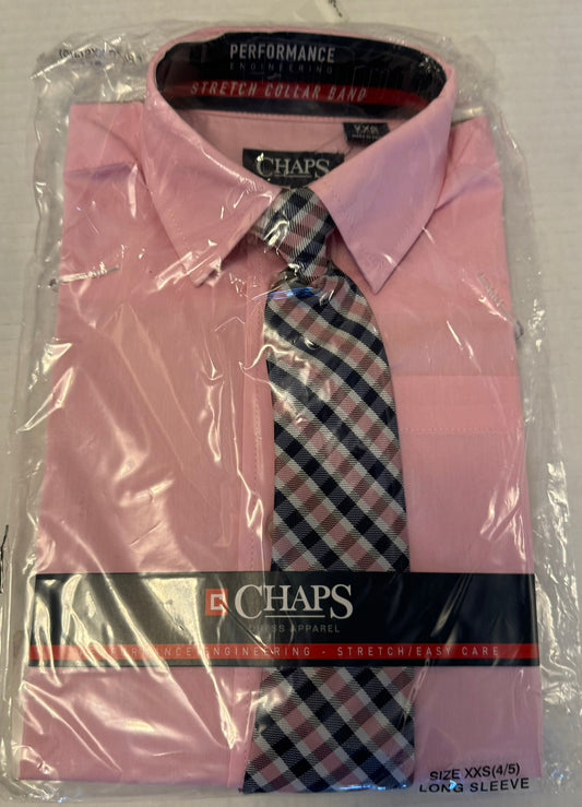 Boys XXS 4/5 Chaps Stretch Button Dress Shirt with Tie Pink Navy NEW NWT Holiday