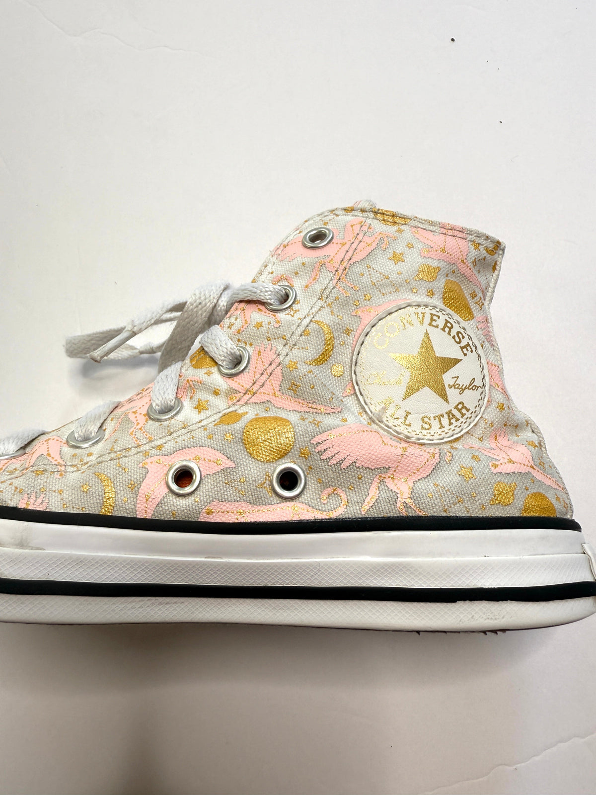 155 Girls Converse Size 1 Zodiac Sign Print Pink and Metalic Gold VGUC