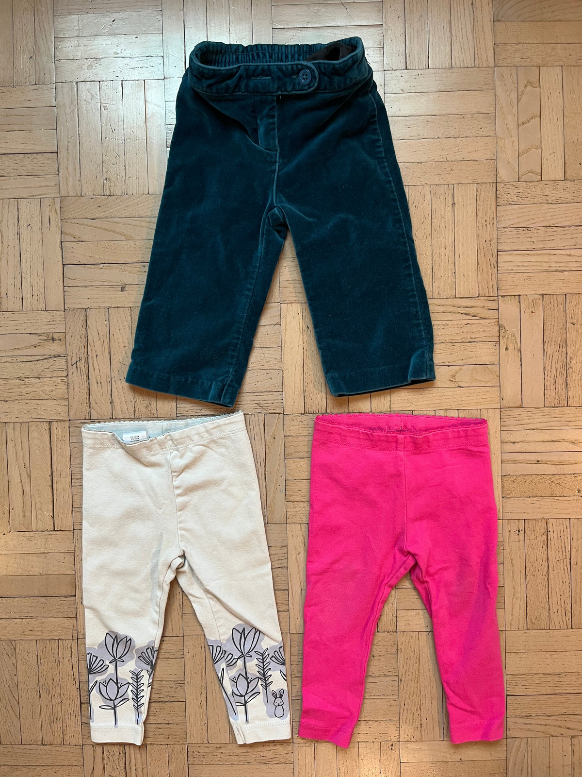 #195 Girls 6-9 month Tea and Janie and Jack pants, 3 pairs