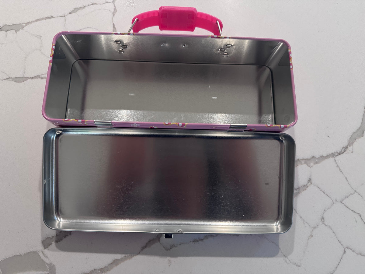 #108 Minnie Pencil Box with Handle Tin Carry All