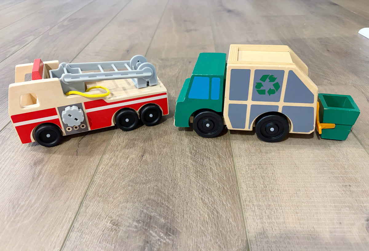 #96 | Melissa & Doug Wooden Garbage Truck and Fire Truck