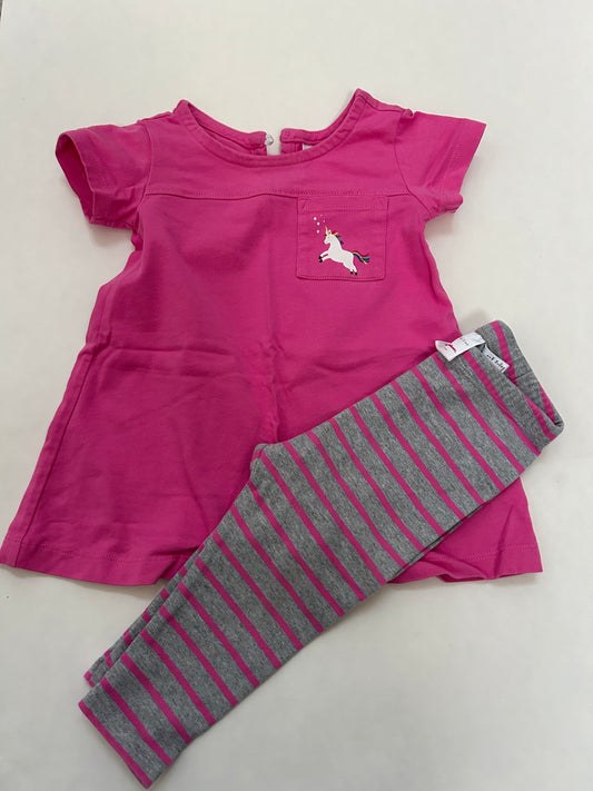 45242 Girls 6-12 months Hanna Anderson unicorn tunic with matching striped leggings