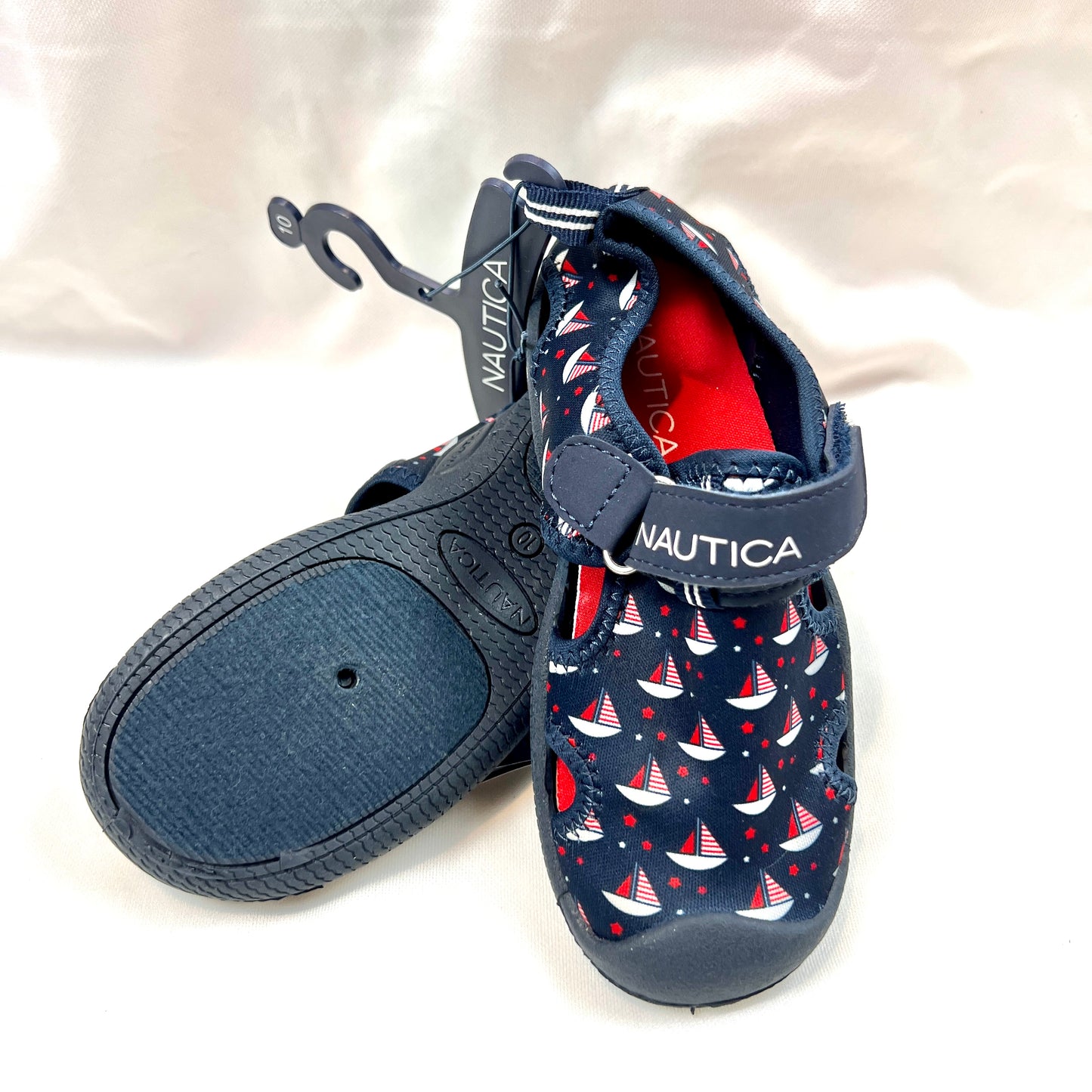 NEW Nautica Water Shoe Boy Girl Neutral Size 10 Sail Boats Nautical Theme NWT Navy Blue Red