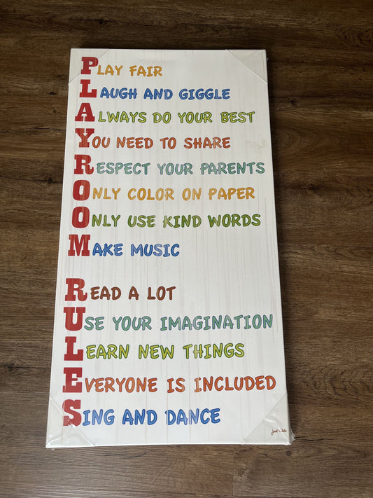#124 New in Wrapper Playroom Rules Wall Sign
