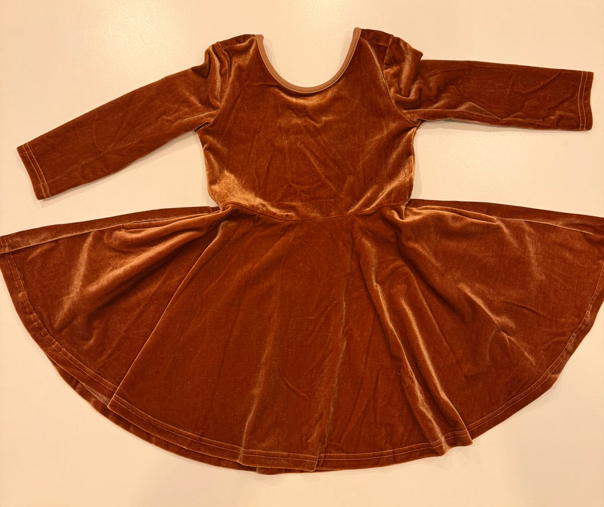#117, Girls 4T, Boutique velvet burnt orange/brown dress, VGUC