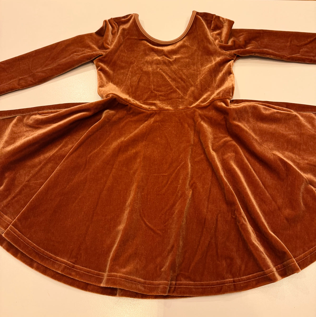 #117, Girls 4T, Boutique velvet burnt orange/brown dress, VGUC