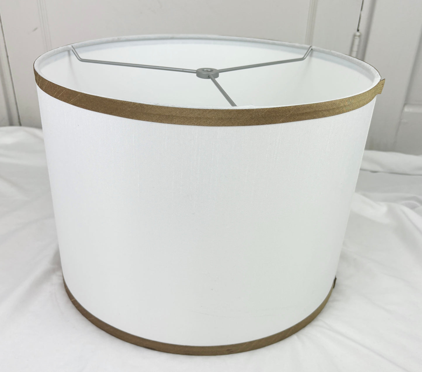 #14 New White/Dark Gold Ribbon Drum Style Lampshade with harp