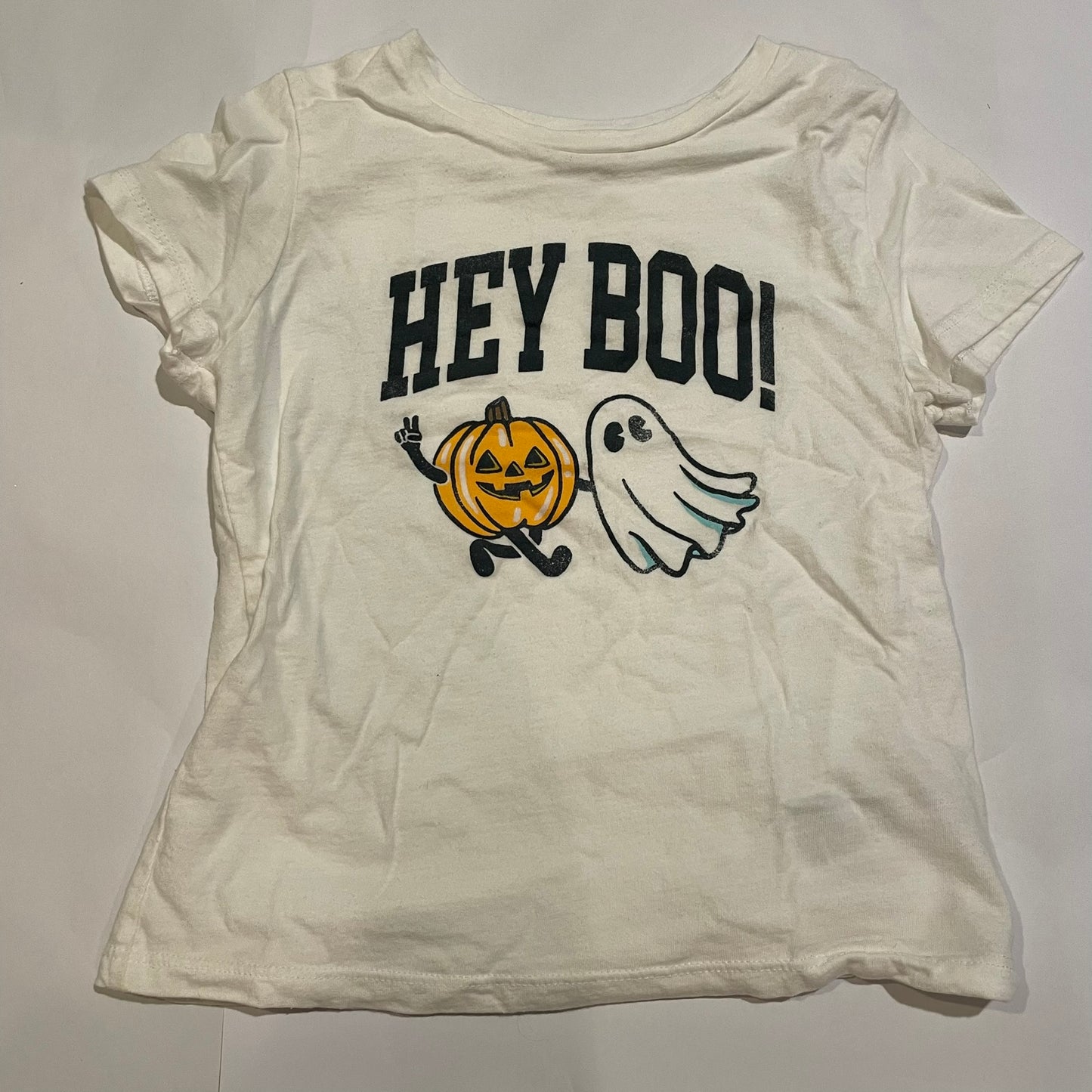 #126 Girls Old Navy Hey Boo Halloween SS Shirt S (6-7) EUC