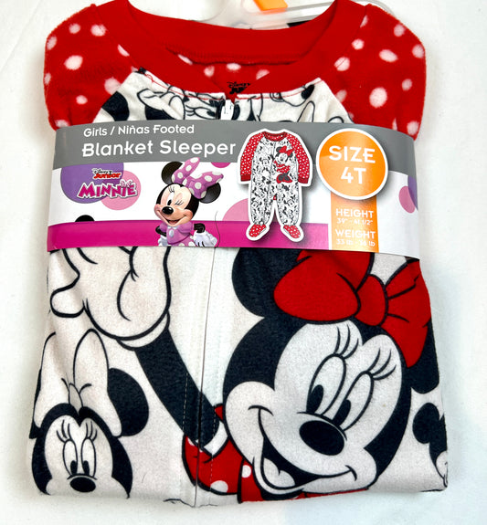 Girls 4T NEW Disney Minnie Mouse Footed Jammies PJ's Pajamas Red White