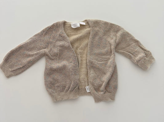 #117, Girls 12M, Zara tan rainbow knit fuzzy cardigan, GUC