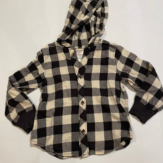 #126 Boys Hanna Andersson 90 (3T) Buffalo Plaid LS Hooded Shirt EUC