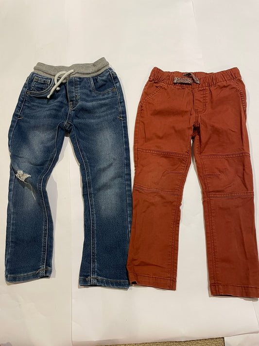 #126 Boys Cat & Jack Set 2 Pants 4T Burnt Orange & Jeans GUC