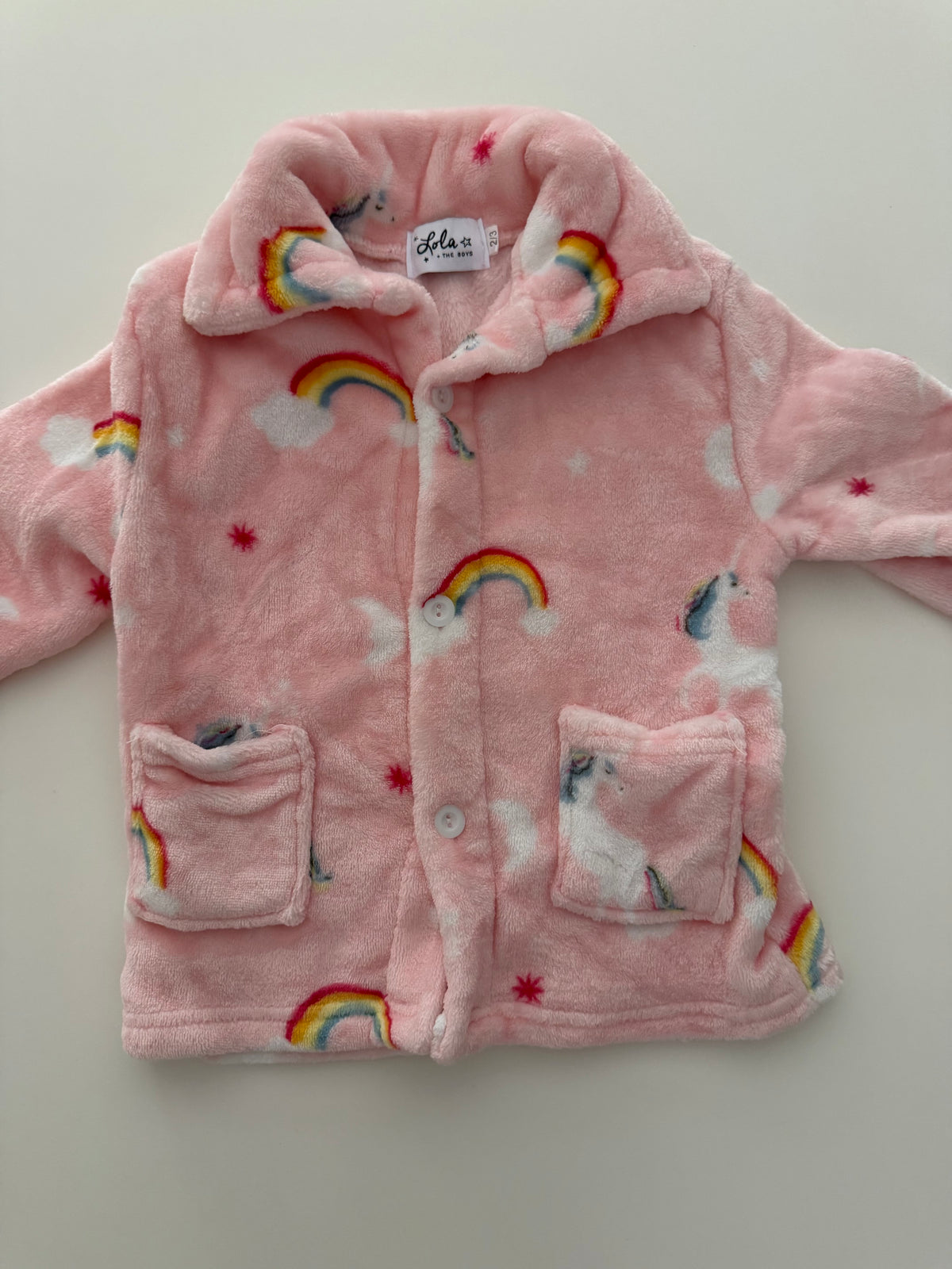#117, Girls 3T, Lola & The Boys pink fleece rainbow & unicorn print pajamas, EUC