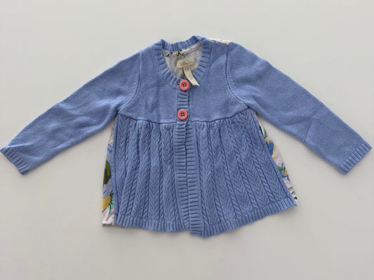 #117, Girls 24M, Matilda Jane blue button down sweater, floral back, GUC