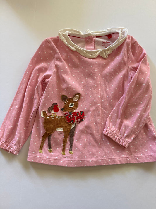 REDUCED #92 Boden girls NEW 3/4 pink reindeer holiday long sleeve.