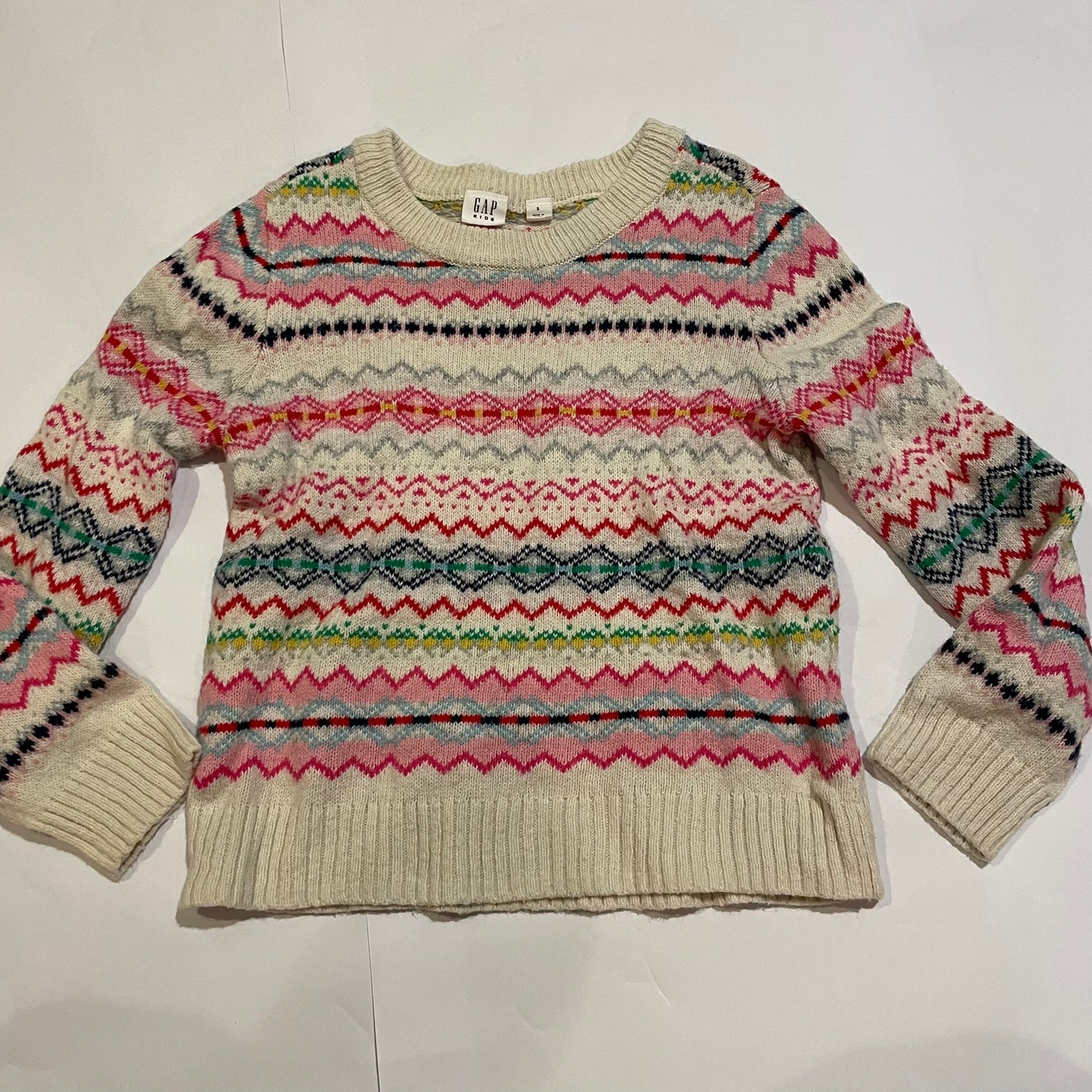 #126 Gap Girls Size S (6-7) Striped White Sweater EUC