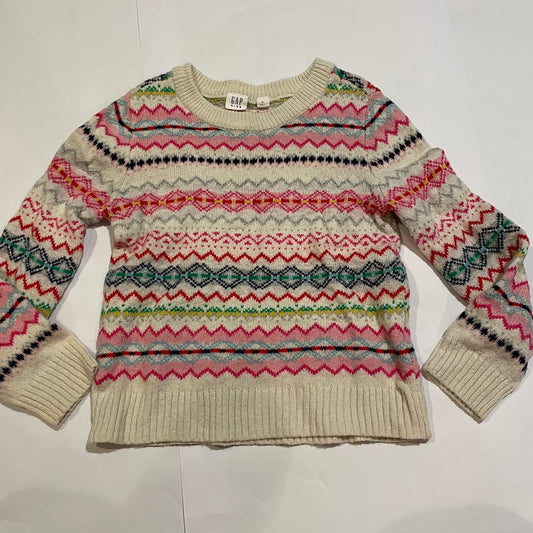 #126 Gap Girls Size S (6-7) Striped White Sweater EUC