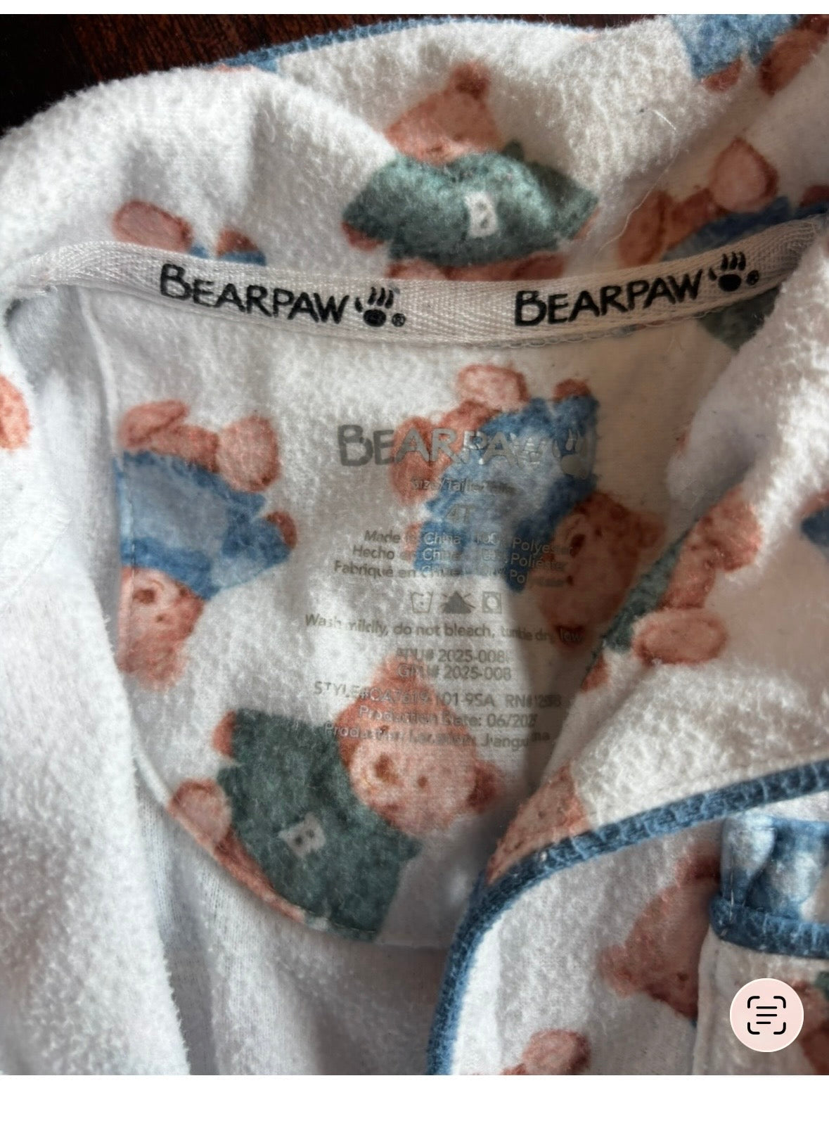 #44 Bear Paw Pajama set size 4T