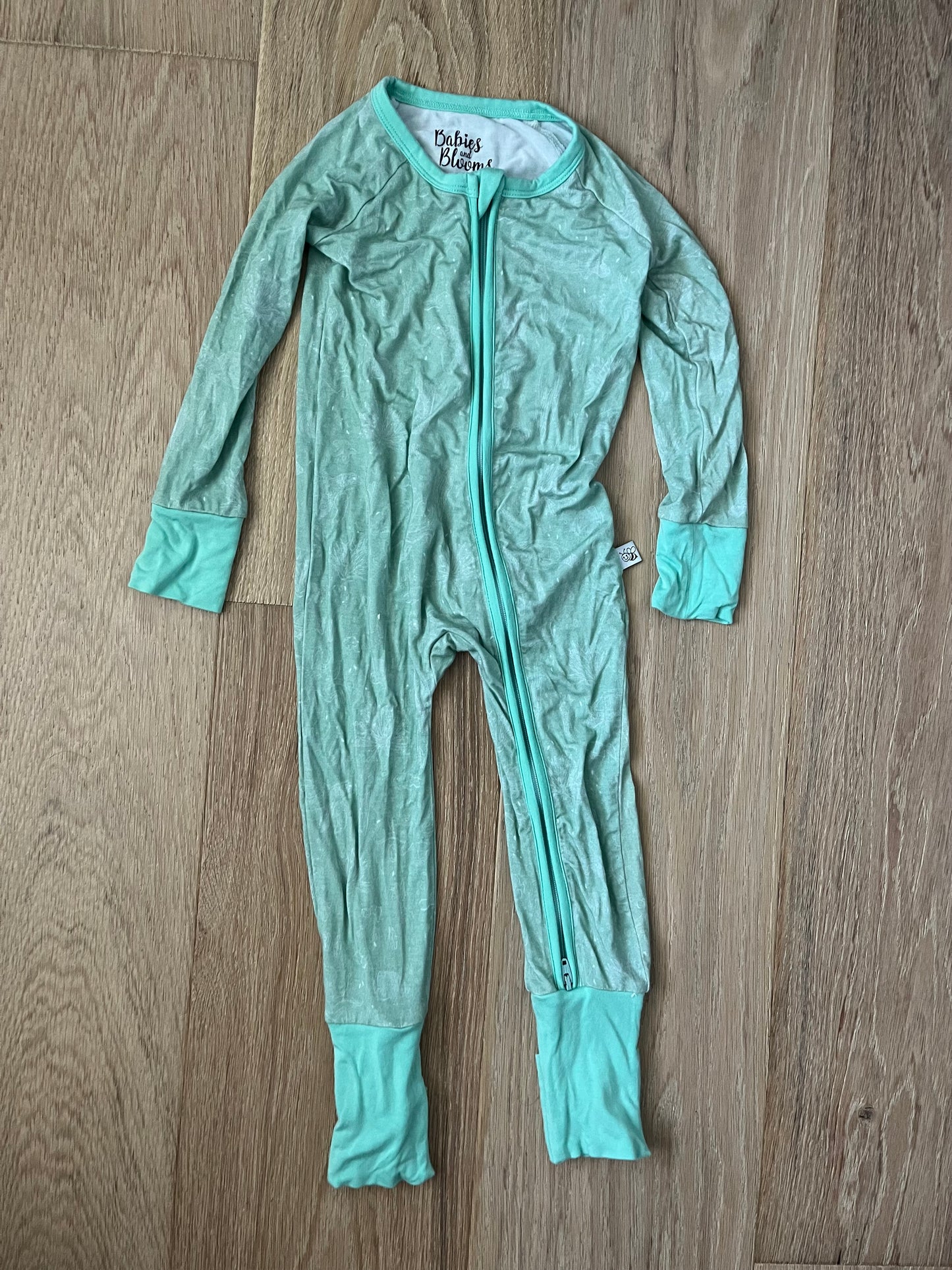 #47 Babies in Bloom Green bamboo pajamas size 12-18 months