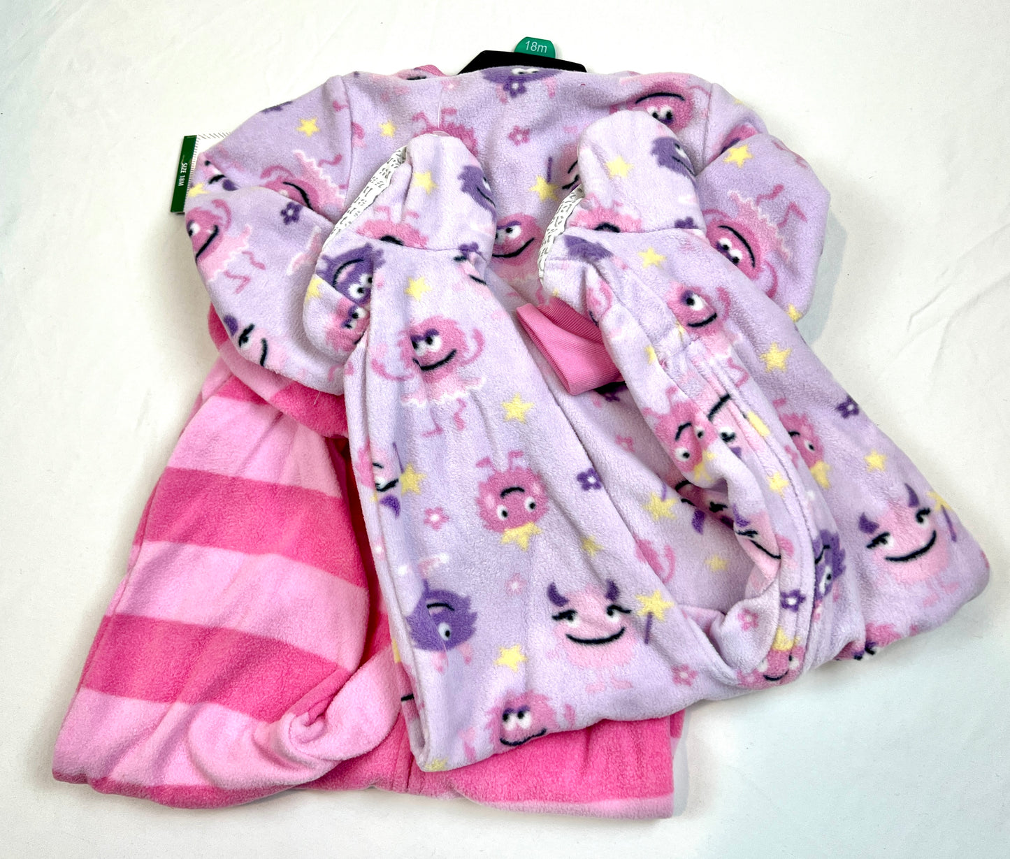 Girls 18M (2) NEW NWT Fleece Footed Jammies PJ's Pajamas Sleeper Pink Purple Monster Stripe
