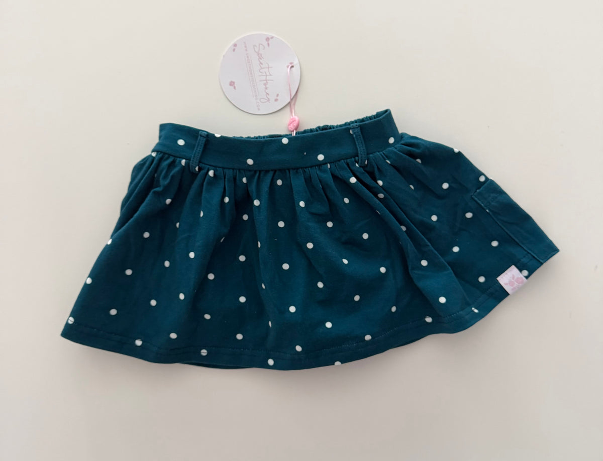 #117, Girls 2T, SweetHoney teal polka dot skirt, New