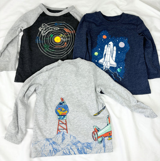 #14 - 3 shirts- 2T 24 Months Boys Long Sleeve Cotton Graphic Tees Trio