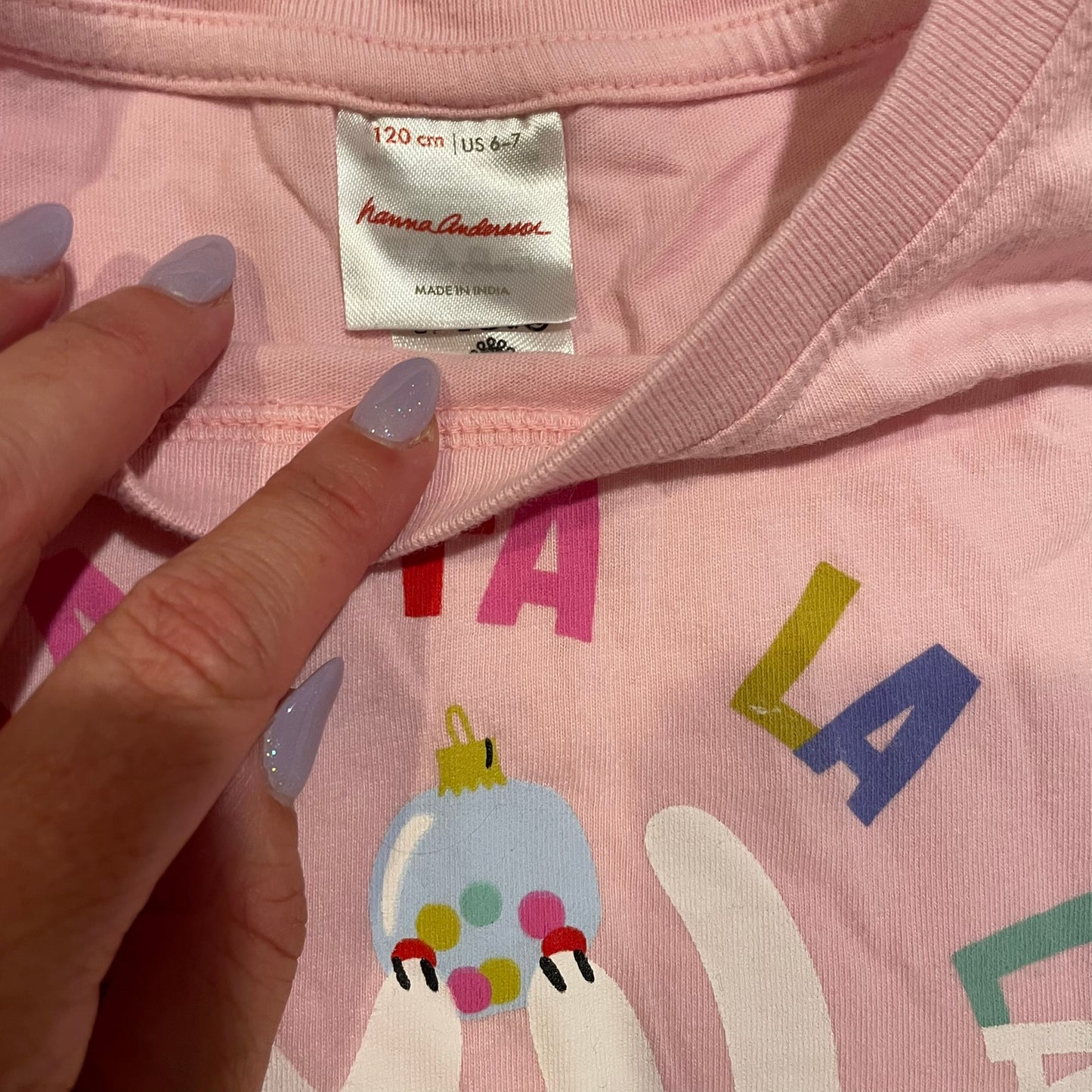 #126 Girls Hanna Andersson Fa La La LS Shirt 120 (6-7) EUC