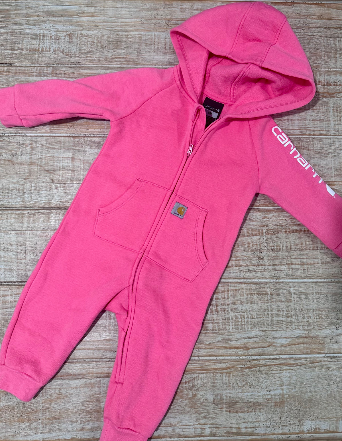 #108 Carhartt Girls Fleece Hooded Full Zip Pocket Onesie 6M NWOT