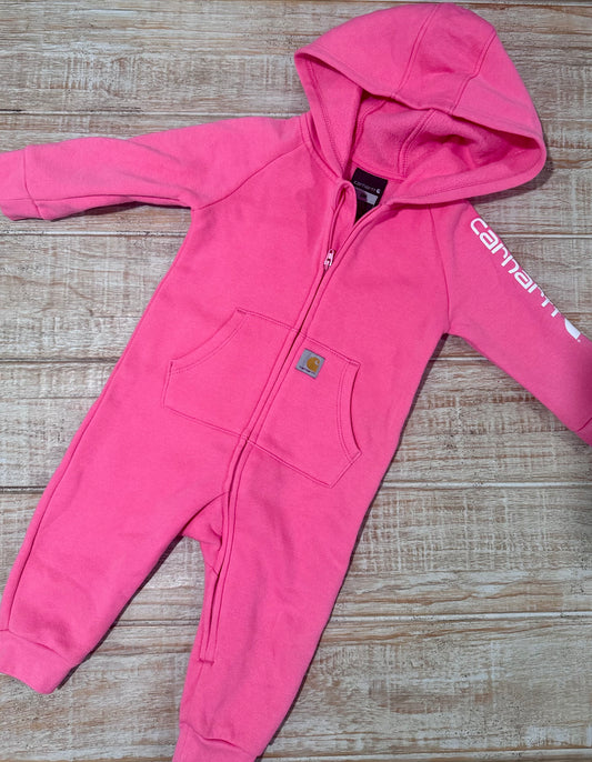#108 Carhartt Girls Fleece Hooded Full Zip Pocket Onesie 6M NWOT