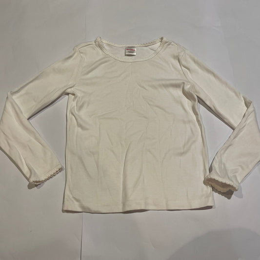 #126 Girls Hanna Andersson 120 (6-7) White Pointelle LS Shirt EUC