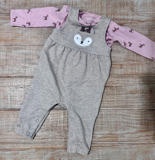 #108 Carters Infant Girl 2-piece Overall Set Size 6M EUC