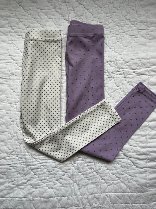 Seller #165 Girls Crewcuts 2 Pack Leggings- Ivory and Purple with Gold Polka Dots Size 10