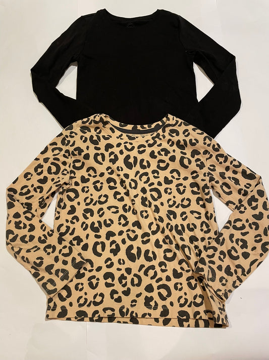 #126 Girls Set of 2 LS Shirts WN Black & Cat & Jack Cheetah Small (6-7) GUC