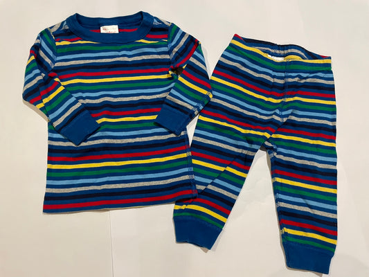 #126 Hanna Andersson 75/12-18m Blue/Colored Stripes Long John Jammies EUC