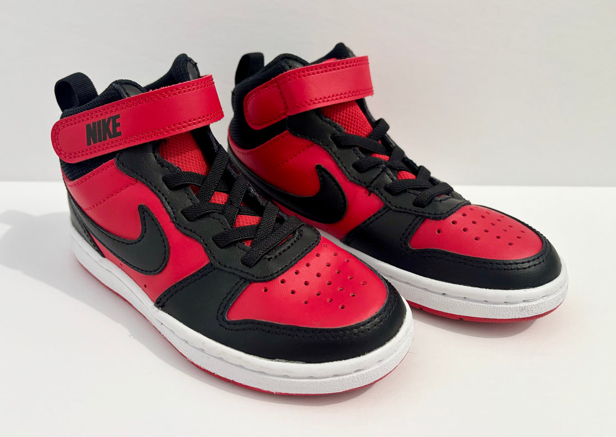 #132 - Nike: Boy's Court Borough Mid 2 Sneakers in University Red/Black/White - Size 11.5C - LIKE NEW!