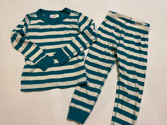 #126 Hanna Andersson 90/3T Teal/White Long John Jammies EUC