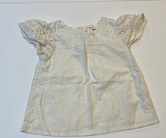 #141 Girls 4T Cat & Jack Cream Shirt with Eyelet Flutter Sleeves